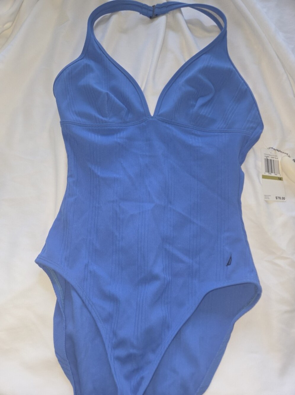 Nautica Blue One-Piece Swimsuit Sz 14 LARGE Womens NEW NWT Halter Lined Cups